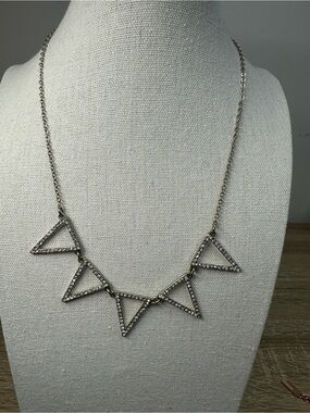 LOFT Silver-Tone Rhinestone Triangle Fringe Necklace